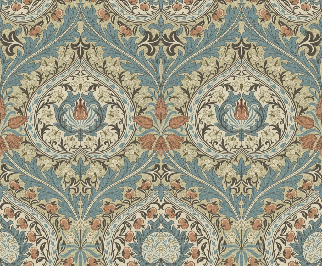 Vintage Damask Wallpaper Teal Floral Medallion Wall Mural pattern artwork