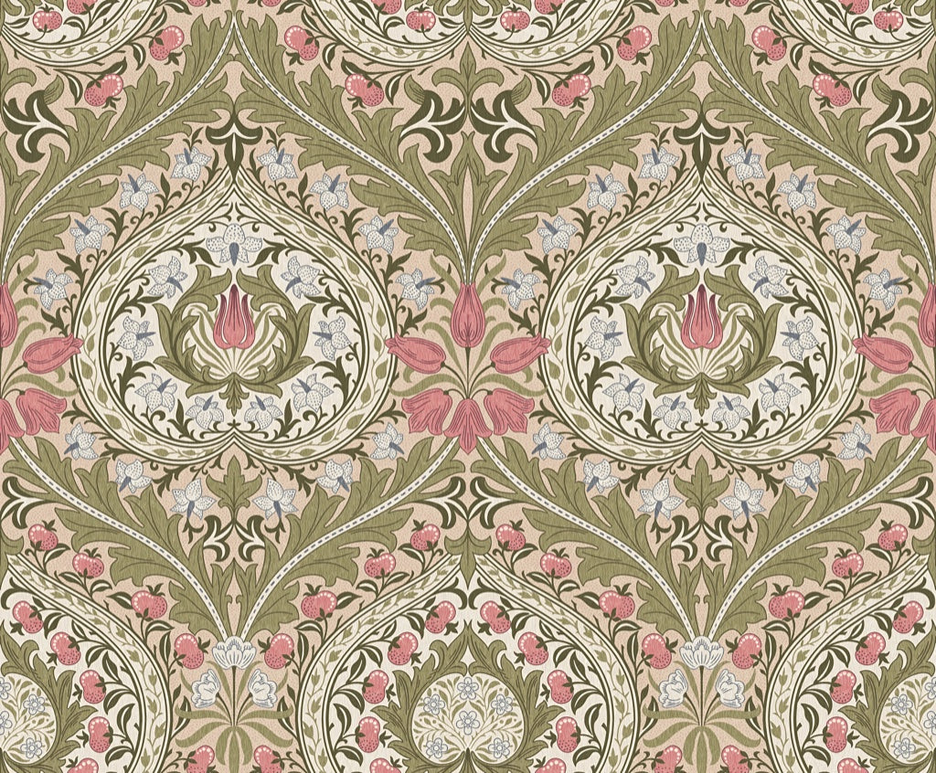 Vintage Floral Wallpaper Olive Damask Pattern Wall Mural pattern artwork