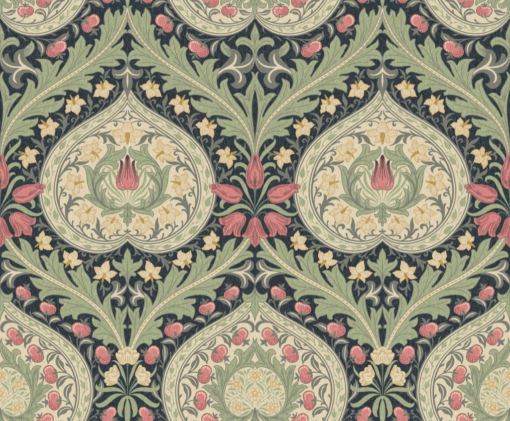 Vintage Floral Wallpaper Dark Green Damask Pattern Wall Mural pattern artwork