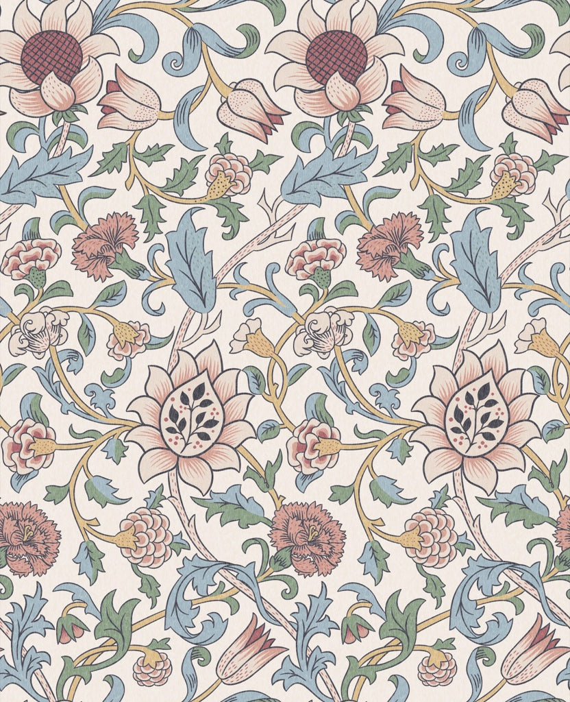 Vintage Floral Wallpaper Blue Leaves Pink Flowers Wall Mural pattern artwork