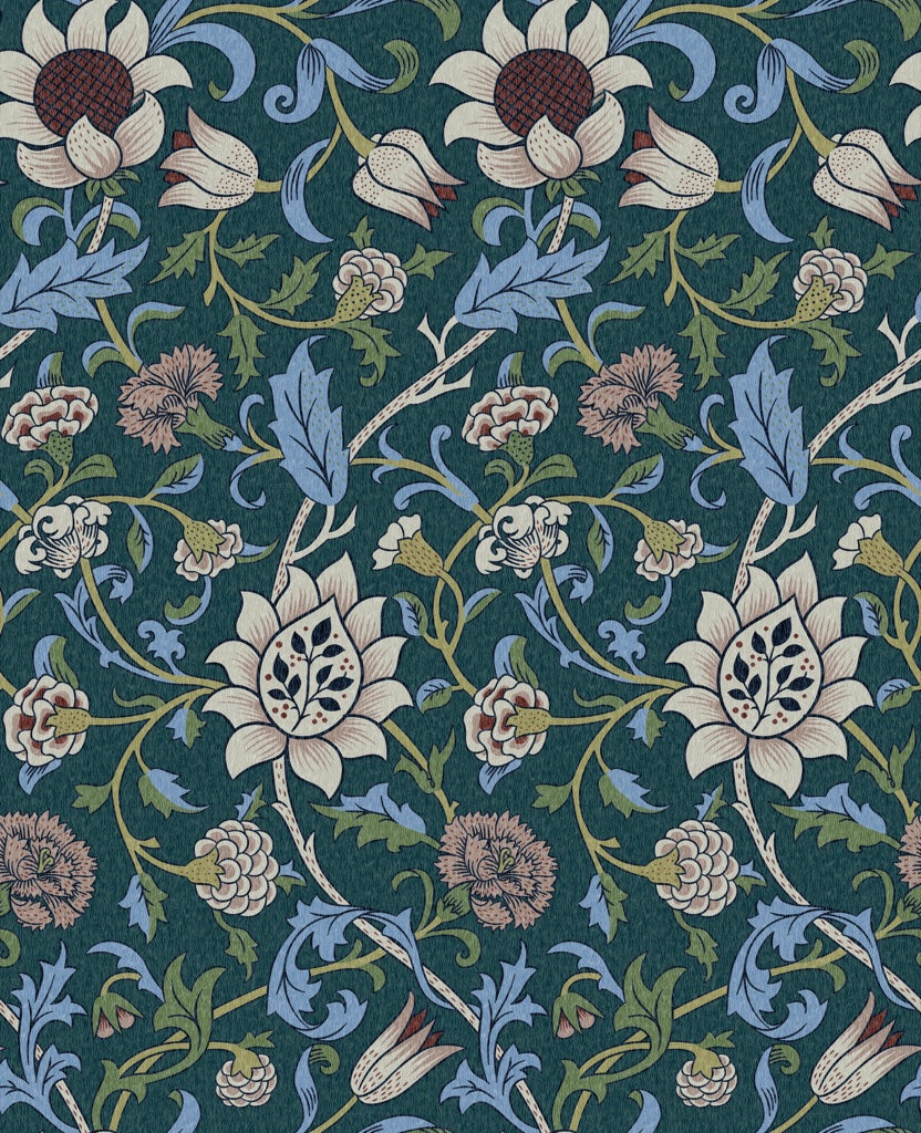 Vintage Floral Wallpaper Dark Teal Botanical Pattern Wall Mural pattern artwork