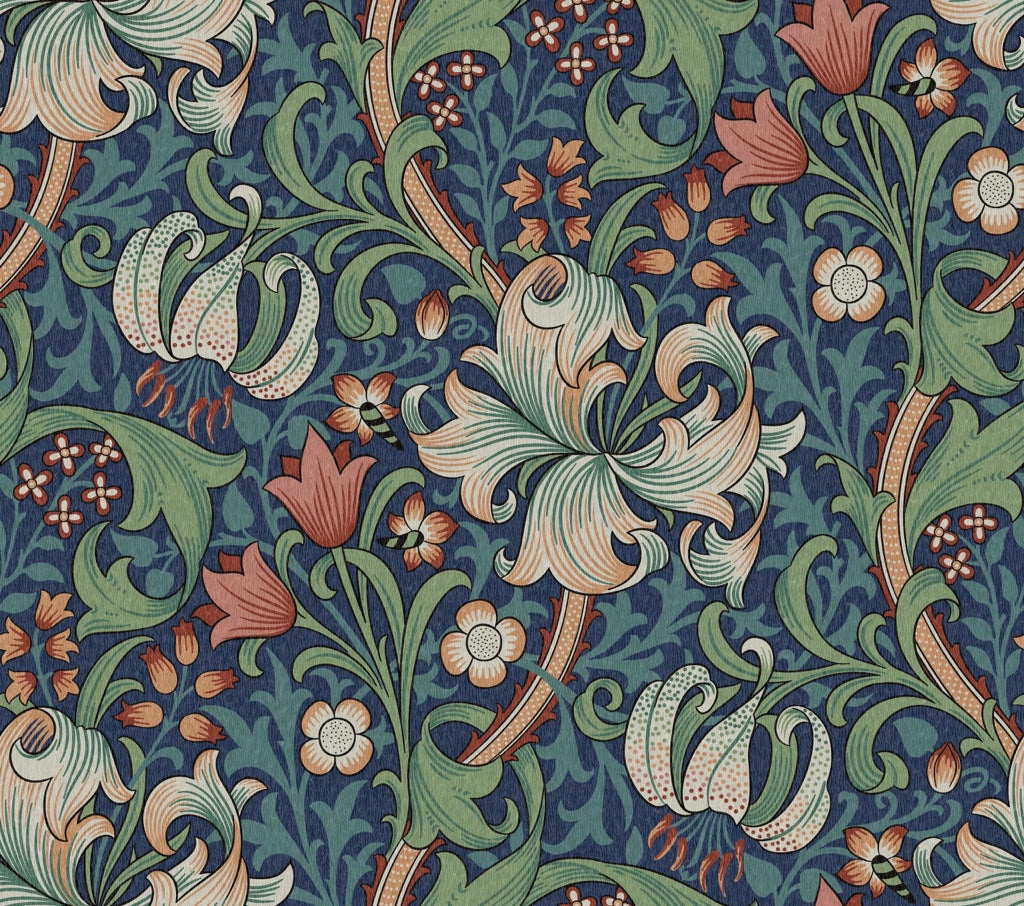 Vintage Floral Wallpaper Dark Blue Botanical Wall Mural pattern artwork