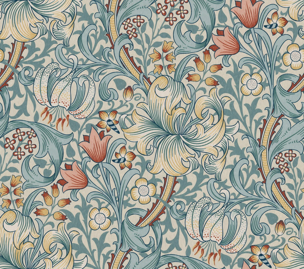 Vintage Floral Wallpaper Teal Scrollwork Pattern Wall Mural pattern artwork