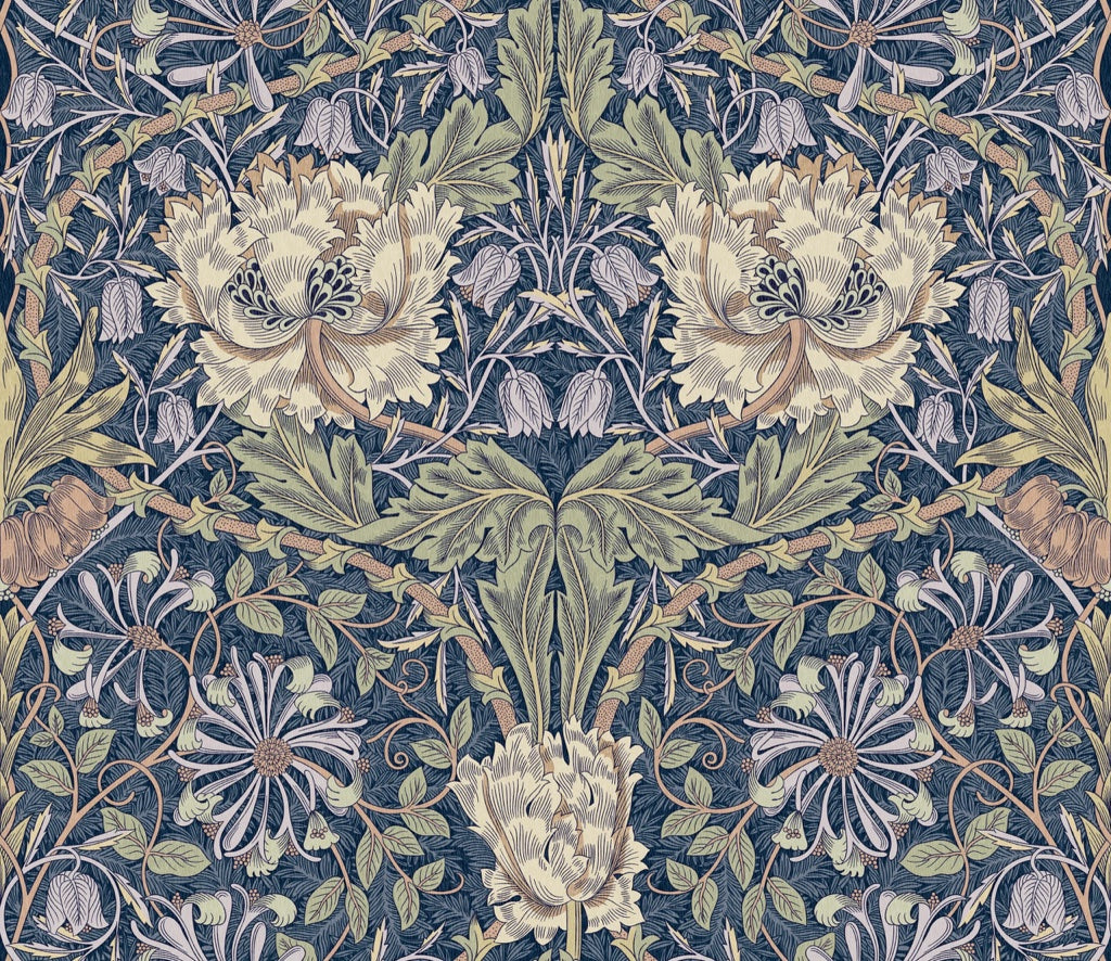 Vintage Floral Wallpaper Dark Blue Botanical Wall Mural pattern artwork