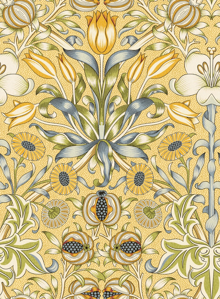 Vintage Floral Wallpaper Golden Tulips and Daisies Wall Mural pattern artwork