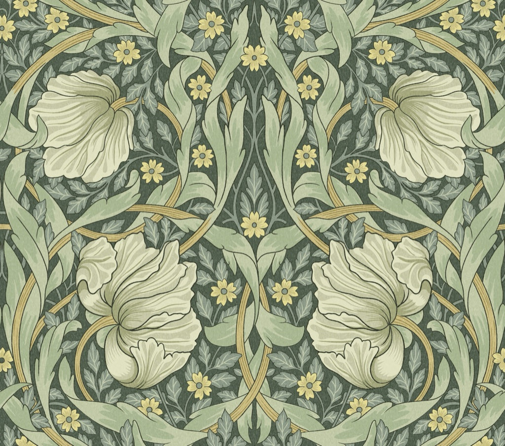 Vintage Floral Wallpaper Green Leafy Pattern Wall Mural pattern artwork