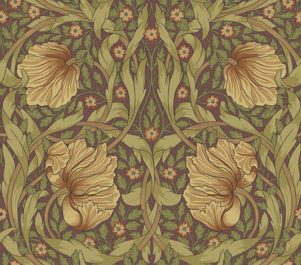 Vintage Floral Wallpaper Olive Green Art Nouveau Wall Mural pattern artwork