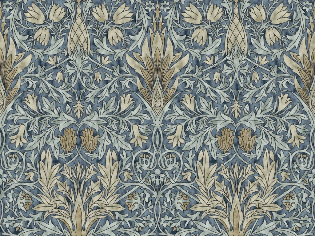 Vintage Damask Wallpaper Blue Botanical Pattern Wall Mural pattern artwork