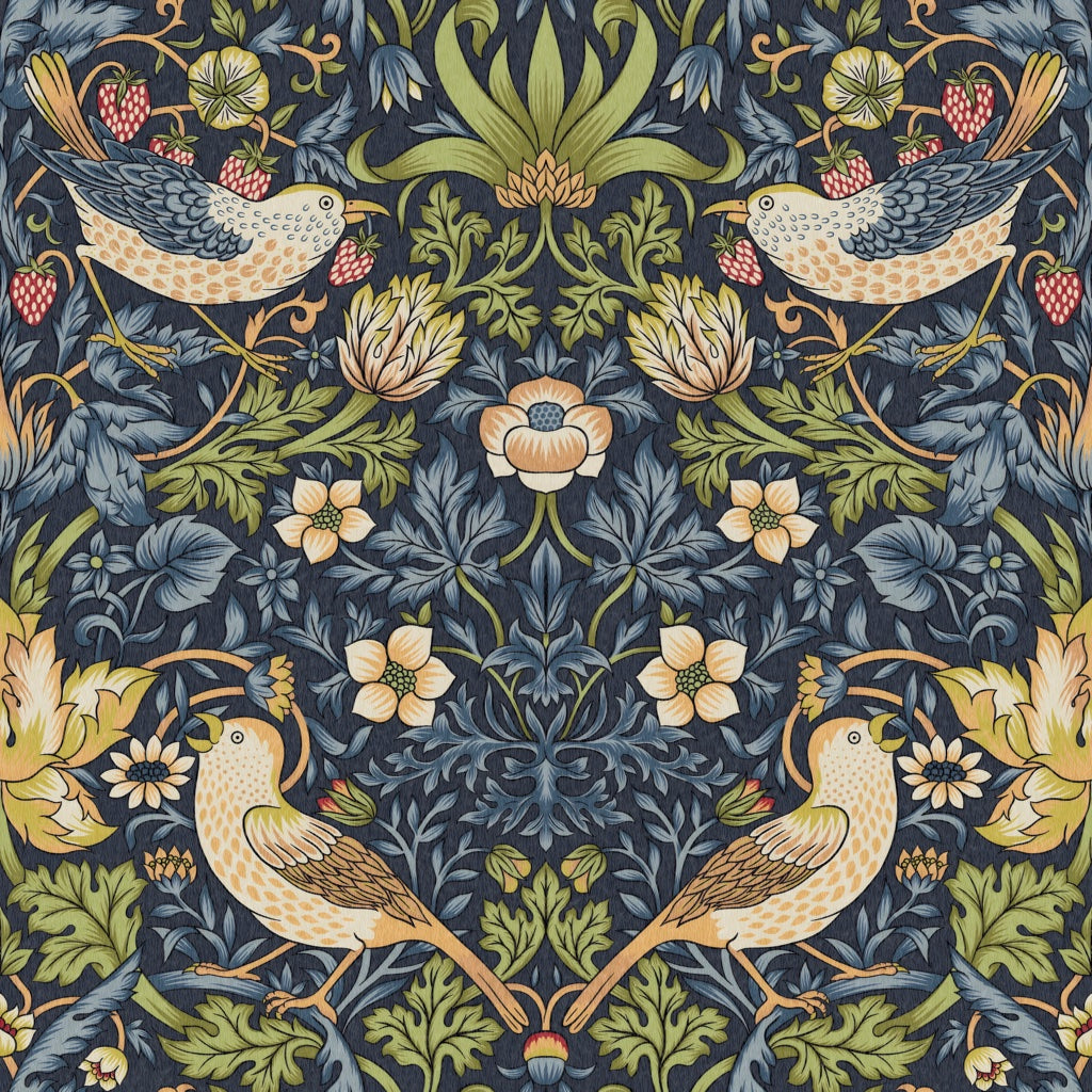 Vintage Bird Wallpaper Dark Blue Floral Pattern Wall Mural pattern artwork