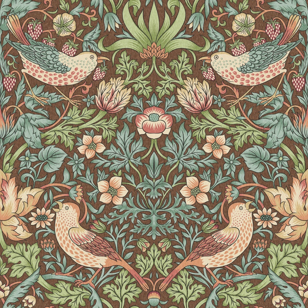 Vintage Bird and Floral Wallpaper Dark Green Wall Mural pattern artwork