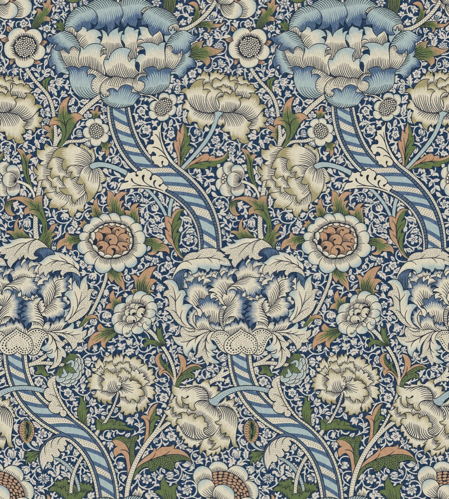 Vintage Floral Wallpaper Blue Cream Botanical Wall Mural pattern artwork