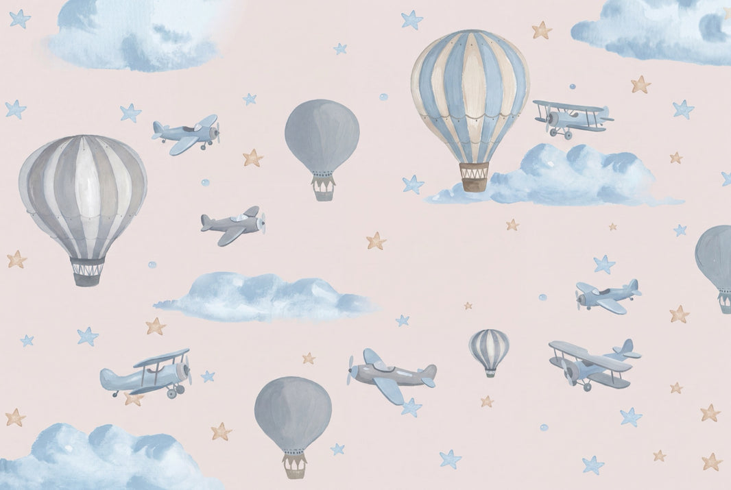 Hot Air Balloons Wallpaper Watercolor Vintage Airplanes Wall Mural pattern artwork
