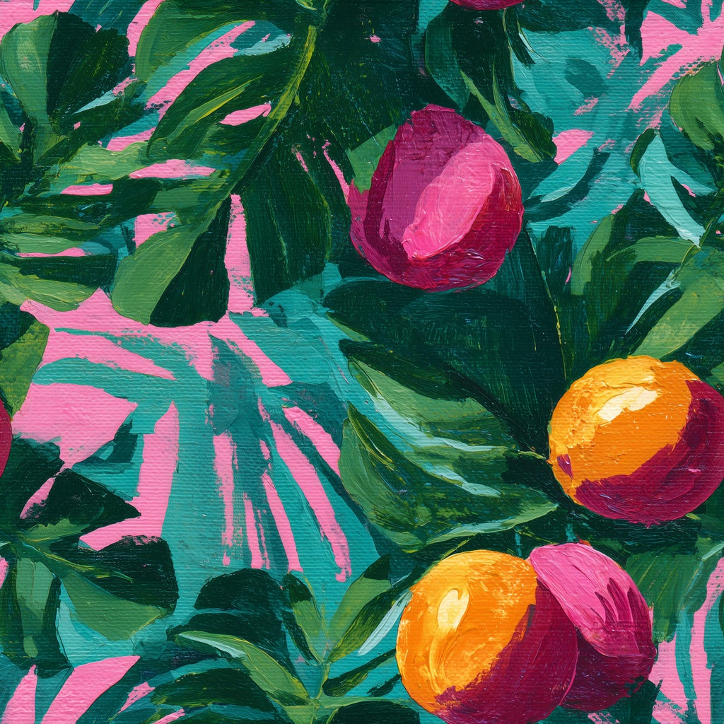 Tropical Leaves Wallpaper Fruits Vibrant Removable Wall Decor pattern artwork