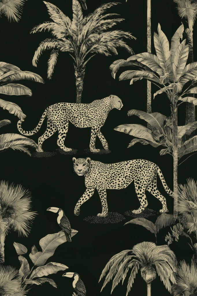 Tropical Jungle Wallpaper Leopard Removable Toucan Wall Mural pattern artwork