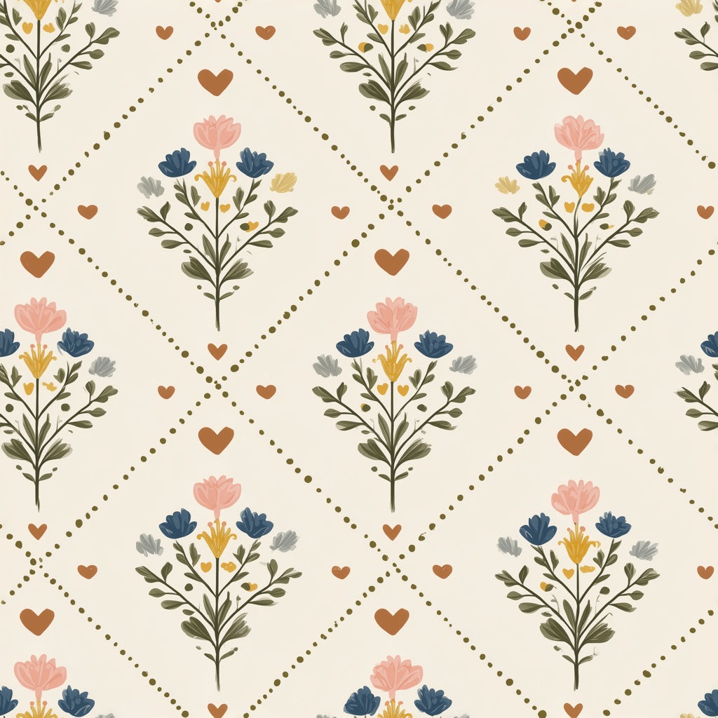 Folk Floral Wallpaper Bouquet Motif Vintage Wallpaper Decorative Mural pattern artwork