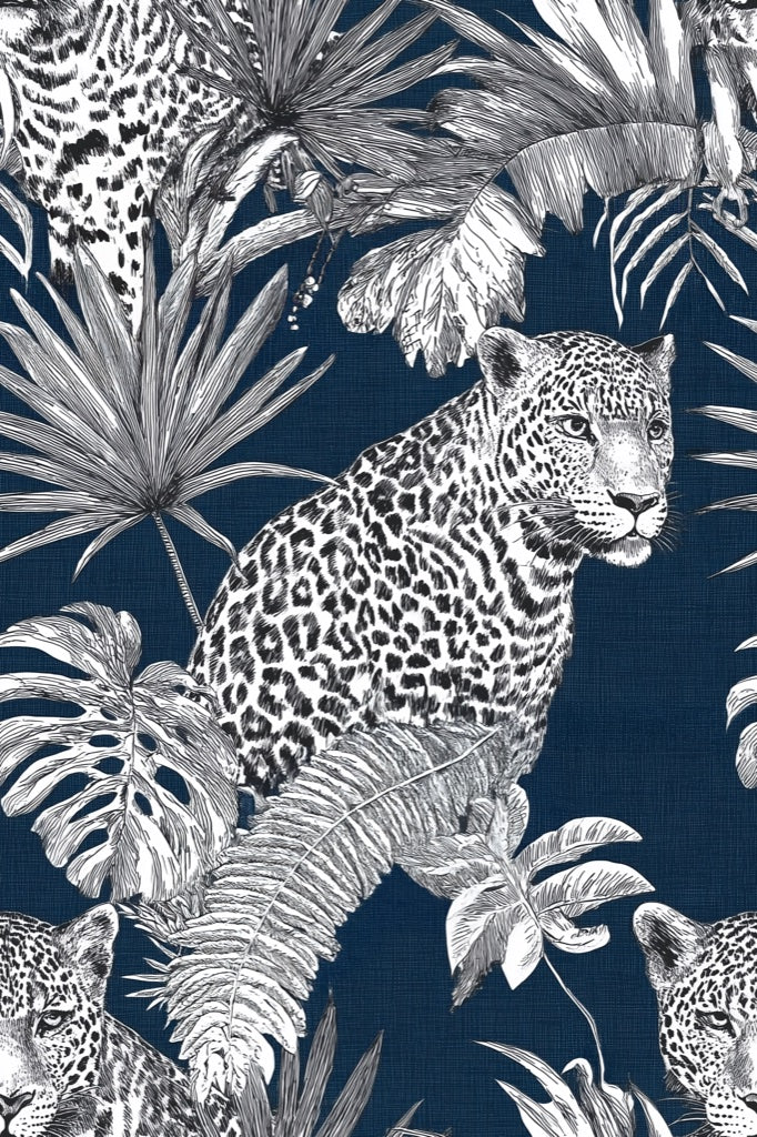 Leopard Wallpaper Tropical Navy Removable Wall Decor pattern artwork