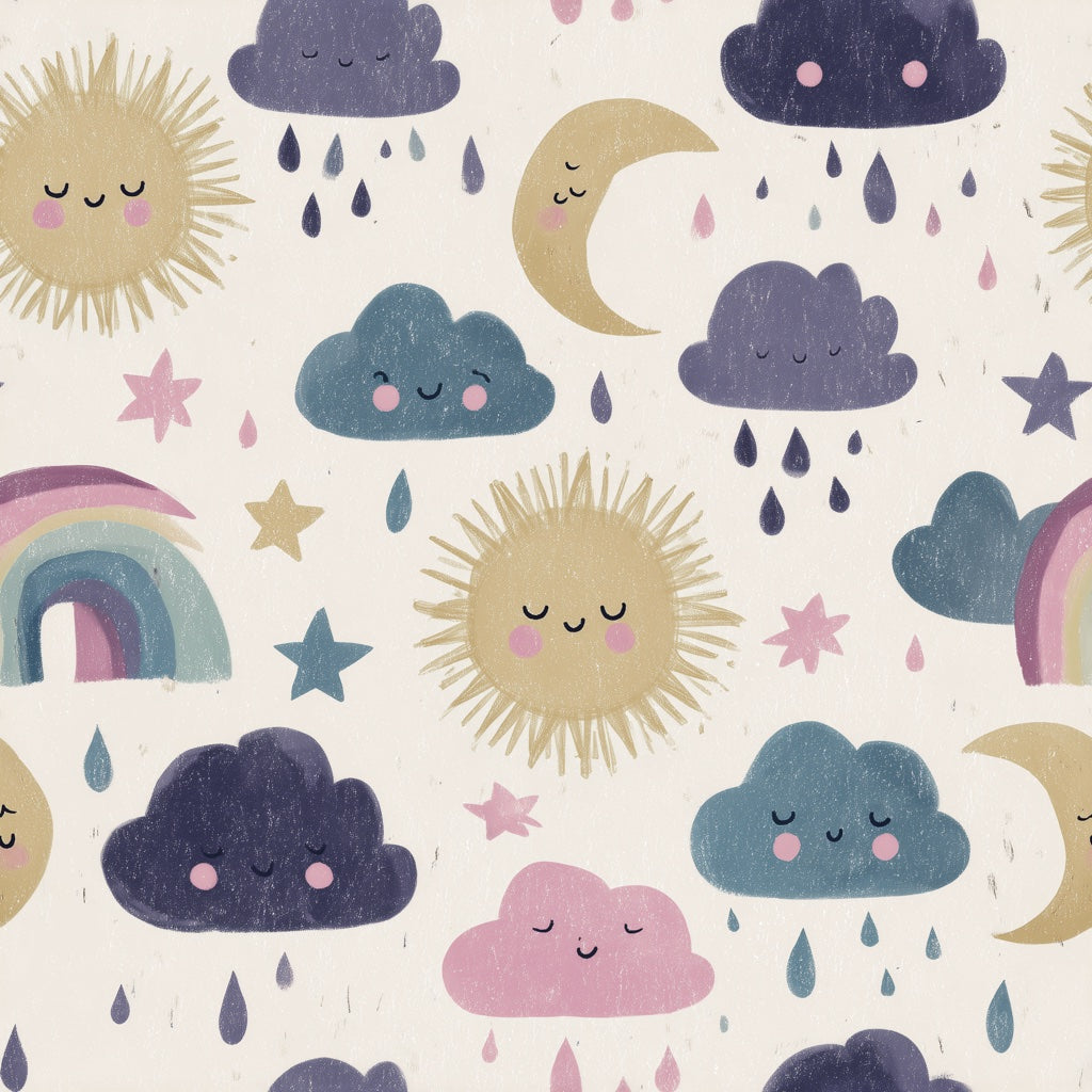 Nursery Wallpaper Cute Clouds Removable Sun And Moon Wall Art pattern artwork