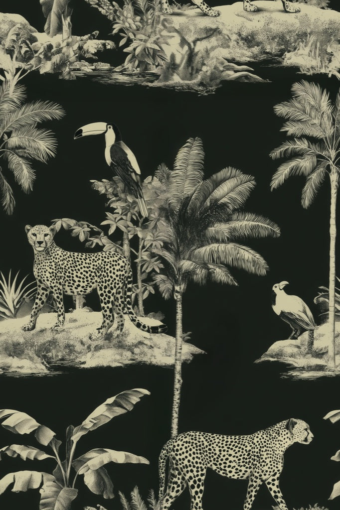 Tropical Birds Wallpaper Leopard Vintage Wall Mural pattern artwork