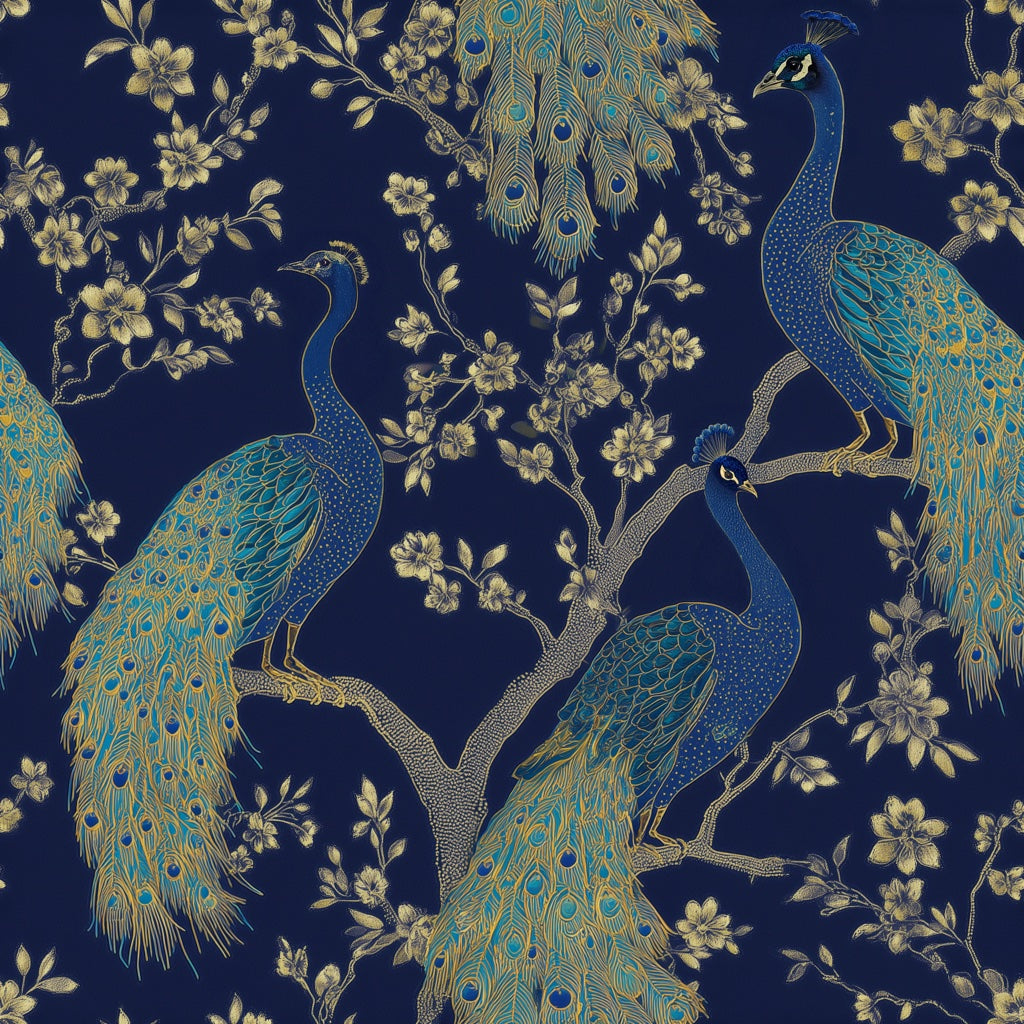 Peacock Wallpaper Floral Vintage Removable Wall Decor pattern artwork