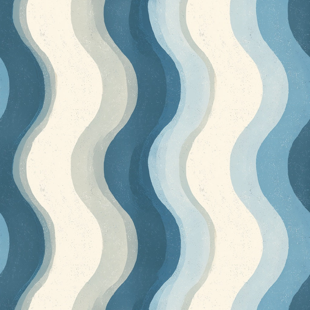 Abstract Wavy Stripes Wallpaper Blue And Cream Coastal Removable Wall Decor pattern artwork