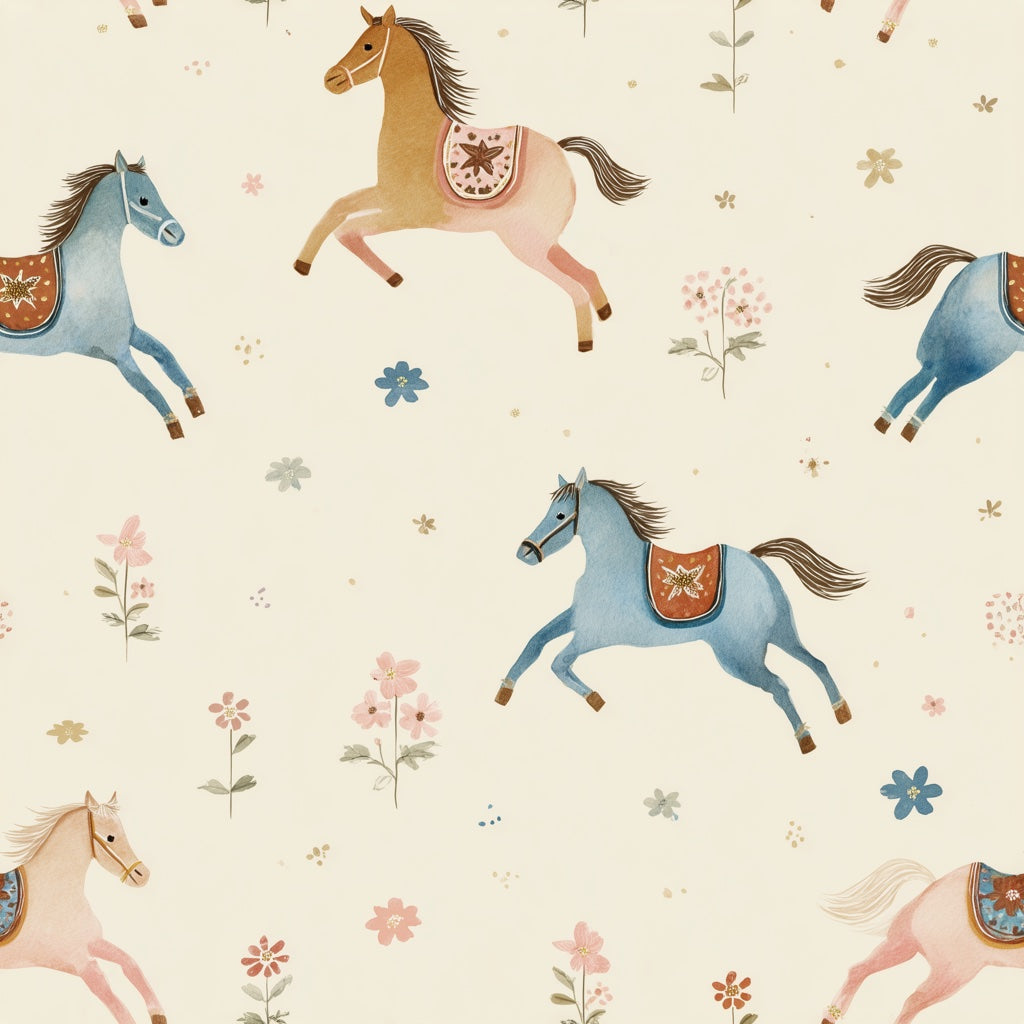 Whimsical Horses Wallpaper Watercolor Removable Pastel Wall Decor pattern artwork
