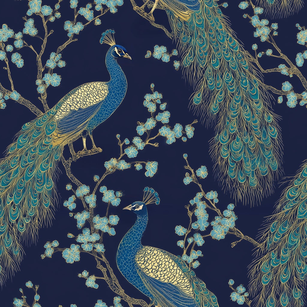 Peacock Wallpaper Floral Oriental Decorative Mural pattern artwork
