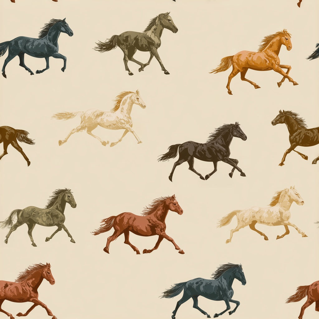 Horses Wallpaper Equestrian Galloping Decorative Mural pattern artwork
