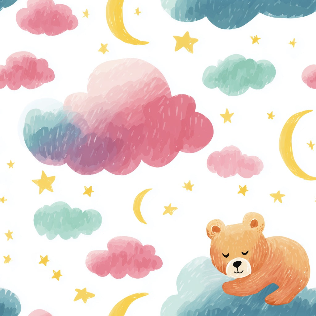 Nursery Wallpaper Sleeping Bear Whimsical Removable Wall Decor pattern artwork
