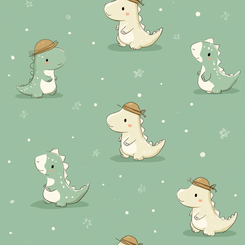 Cute Dinosaurs Wallpaper Nursery Wallpaper Sage Green Background Decorative Mural pattern artwork