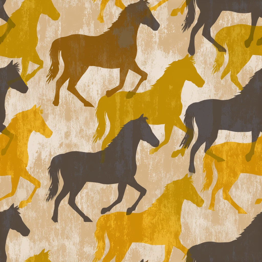 Horse Silhouettes Wallpaper Mustard Yellow Removable Distressed Texture Wall Decor pattern artwork