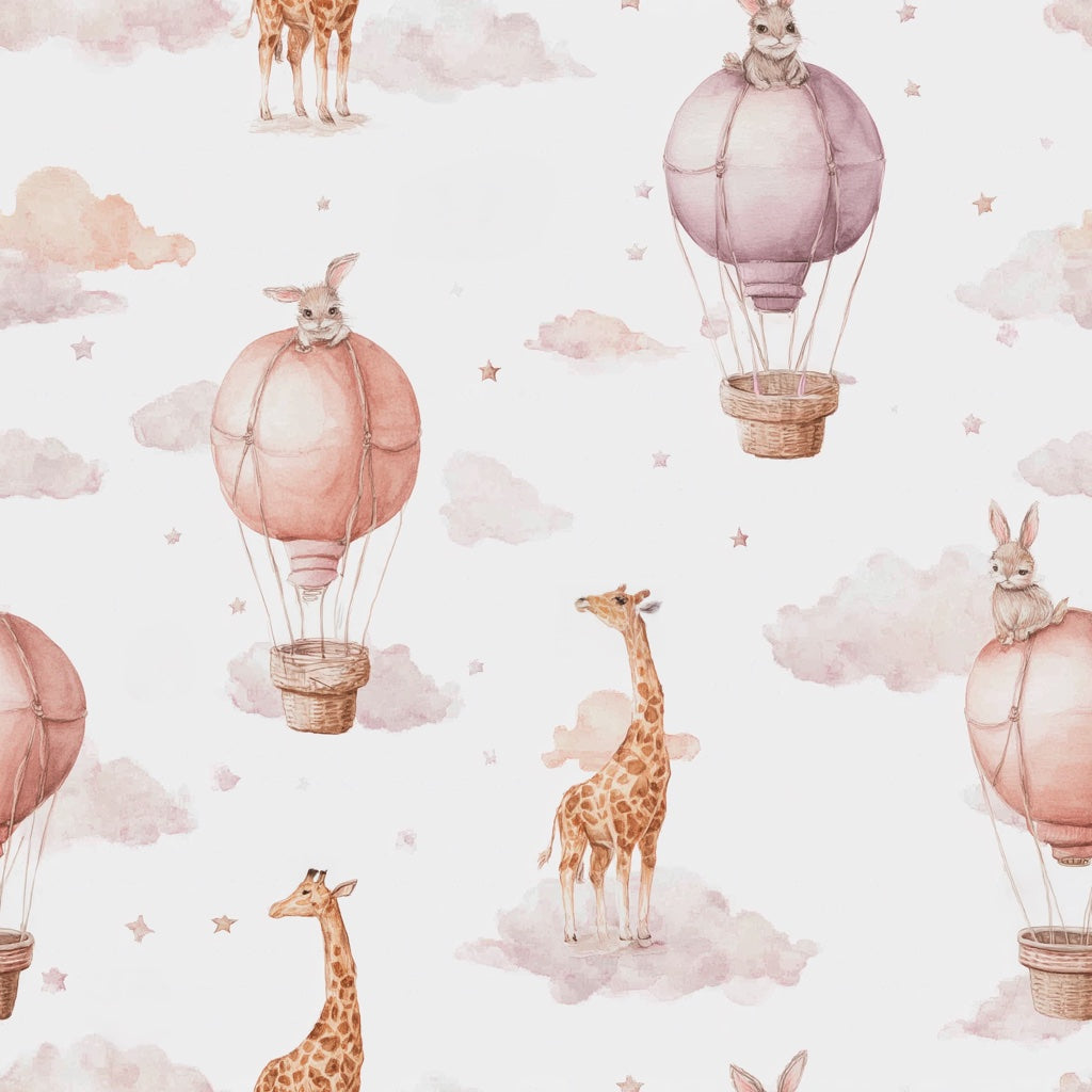 Whimsical Wallpaper Hot Air Balloons Removable Animals Wall Mural pattern artwork