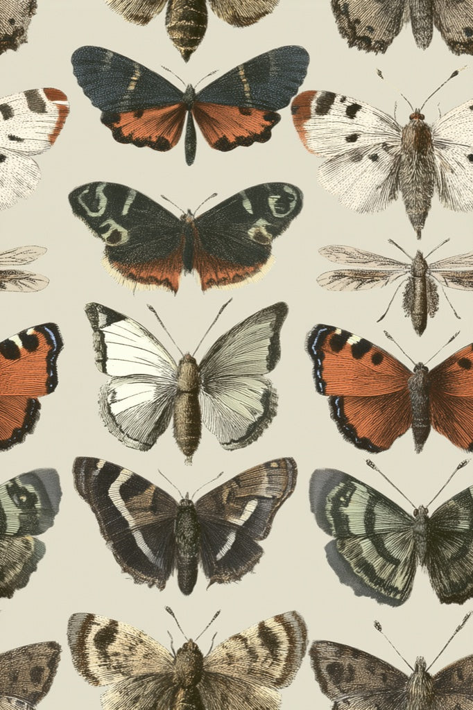 Butterflies Wallpaper Vintage Naturalistic Removable Wall Decor pattern artwork