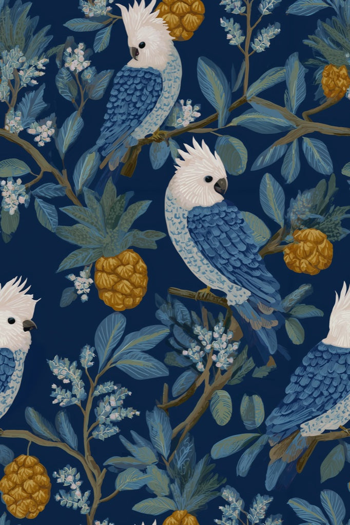 Tropical Wallpaper Cockatoos Removable Foliage Wall Mural pattern artwork