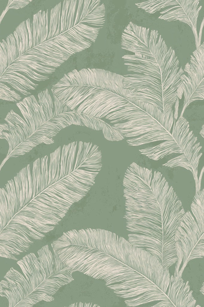Muted Green Wallpaper Natural Leaf Decorative Mural pattern artwork
