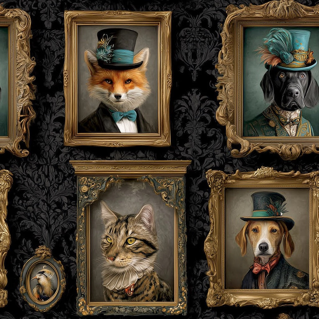 Vintage Wallpaper Animals Portraits Decorative Mural pattern artwork
