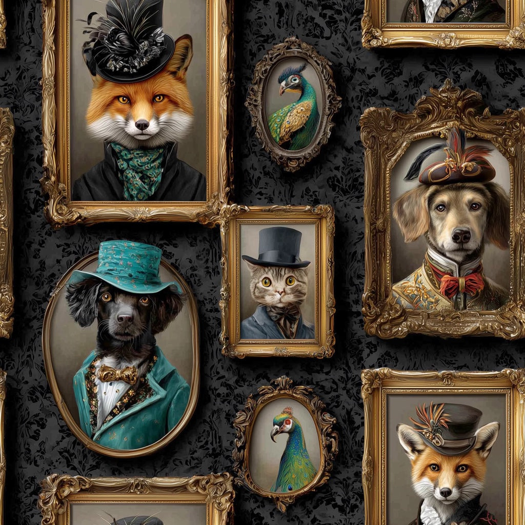 Animal Portraits Wallpaper Vintage Ornate Wall Decor pattern artwork
