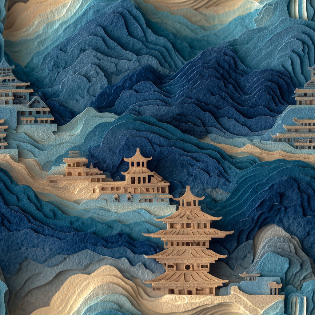 Landscape Wallpaper Pagoda Removable Asian Wall Mural pattern artwork