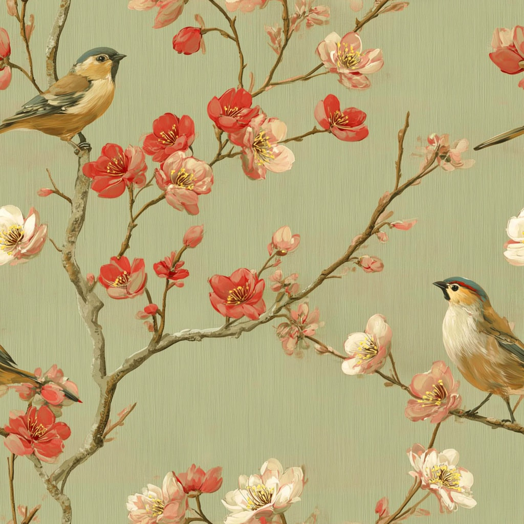 Muted Green Wallpaper Vintage Floral Wall Mural pattern artwork
