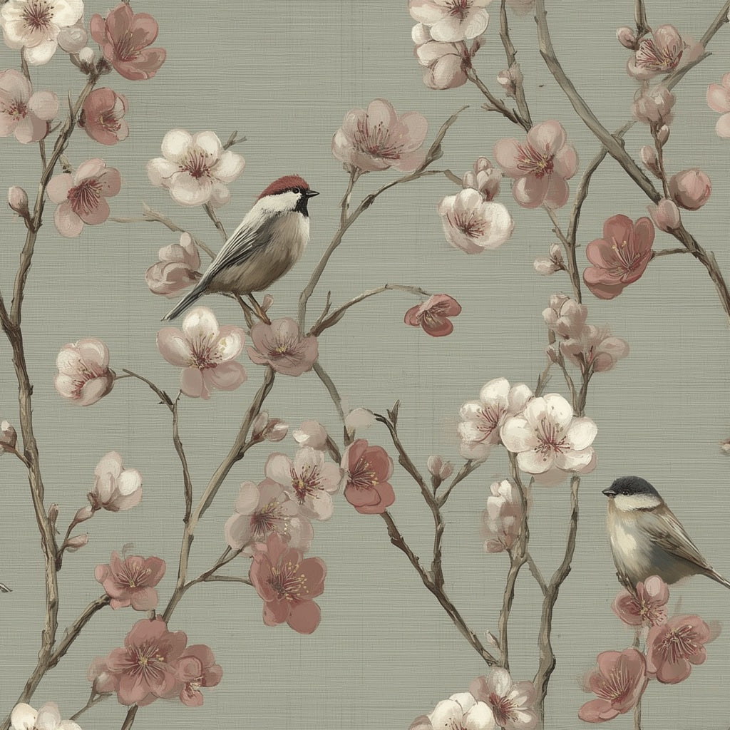 Vintage Wallpaper Birds Floral Decorative Mural pattern artwork