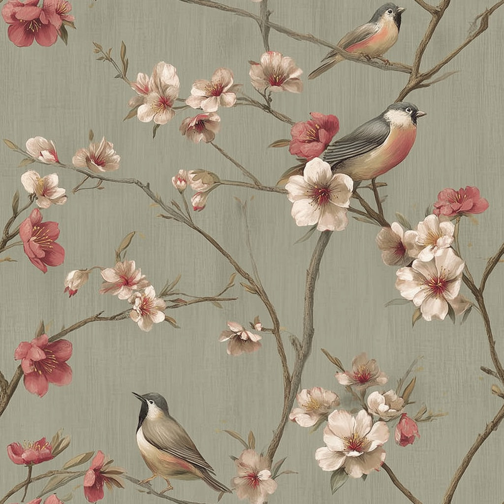 Vintage Birds Wallpaper Floral Removable Nature Wall Mural pattern artwork