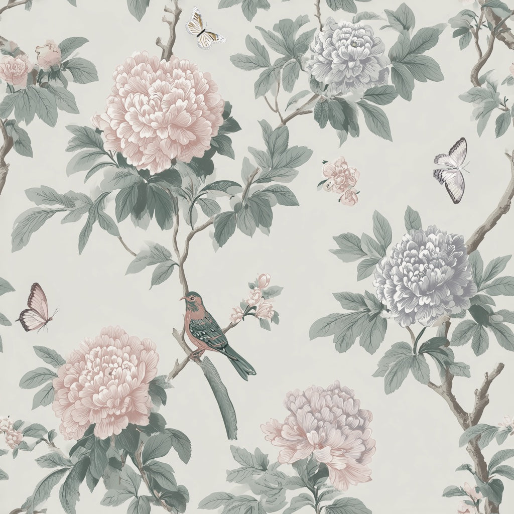 Vintage Floral Wallpaper Birds Removable Butterflies Wall Decor pattern artwork