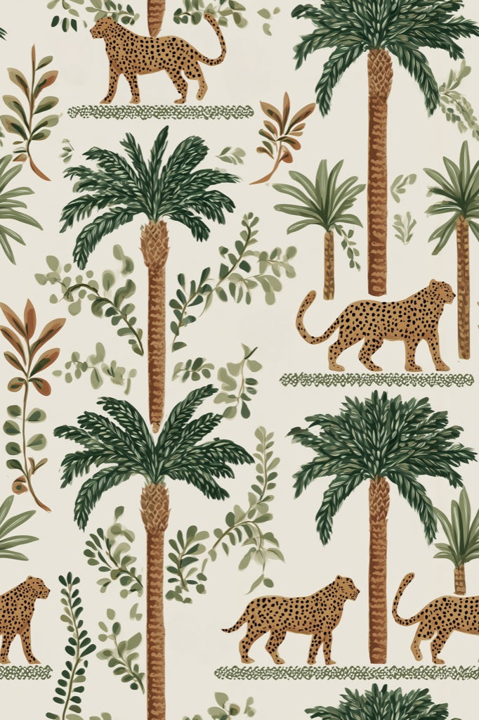 Tropical Cheetah Wallpaper Palm Trees Jungle Decorative Mural pattern artwork