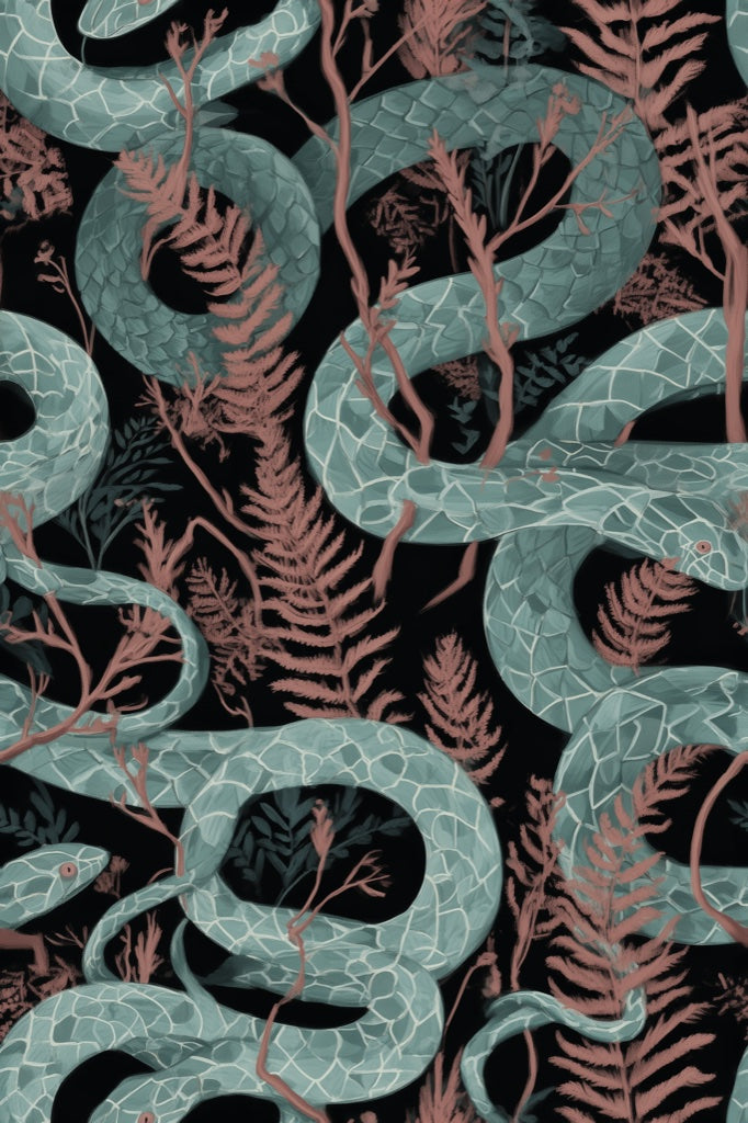 Snakes Wallpaper Ferns Dark Background Mural pattern artwork