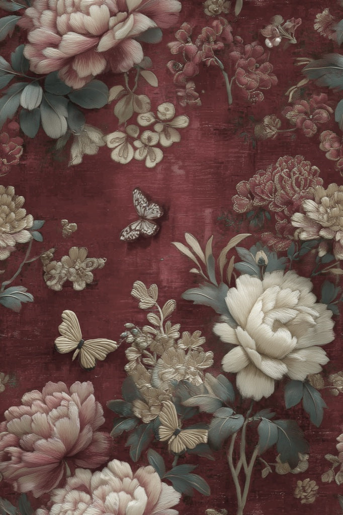 Vintage Floral Wallpaper Butterflies Traditional Wall Decor pattern artwork