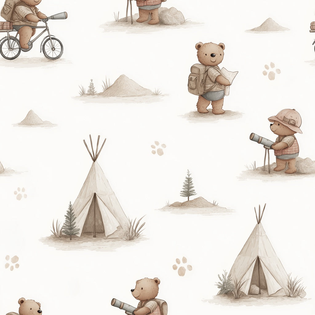 Teddy Bears Wallpaper Adventure Vintage Decorative Mural pattern artwork