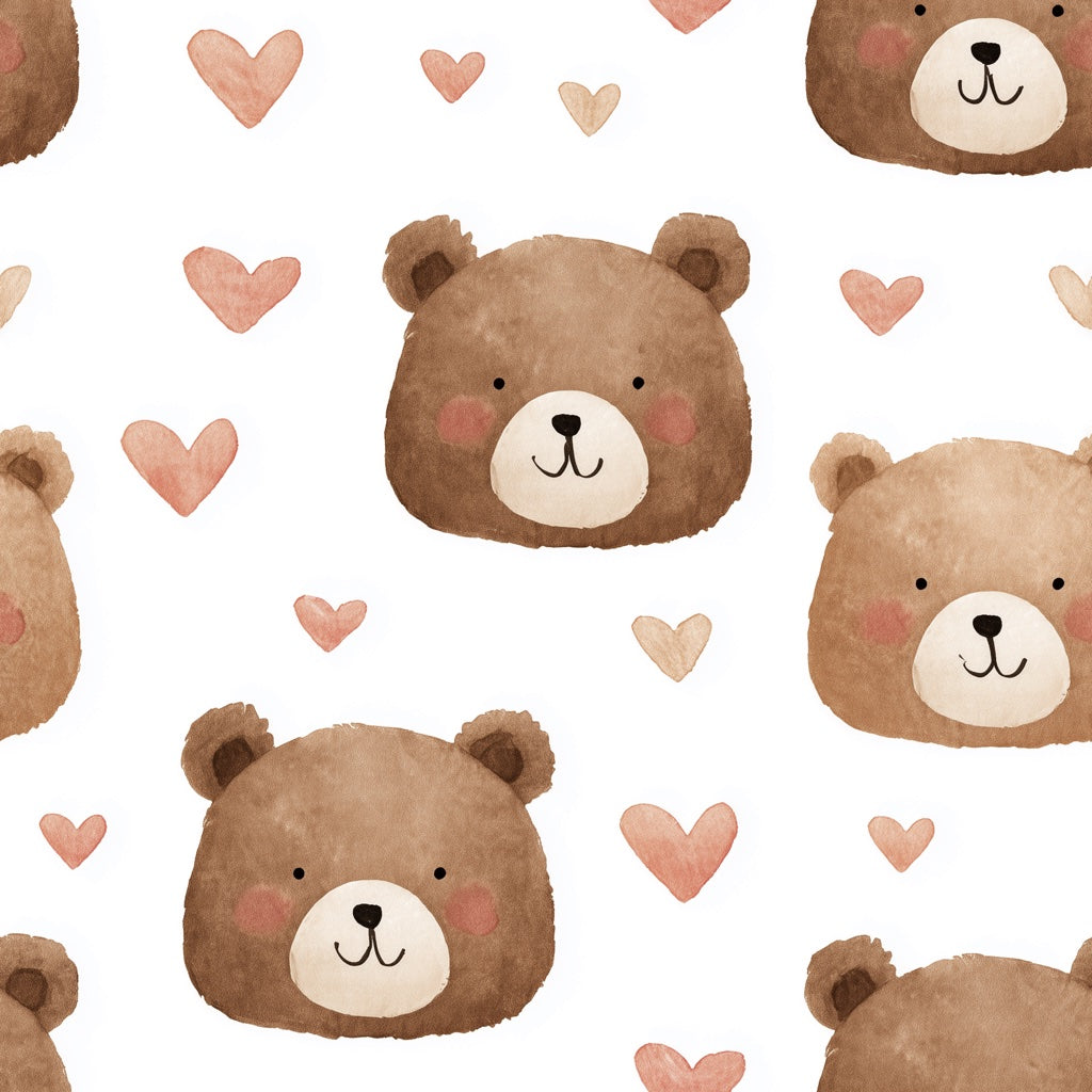 Cute Bears Wallpaper Hearts Watercolor Decorative Mural pattern artwork