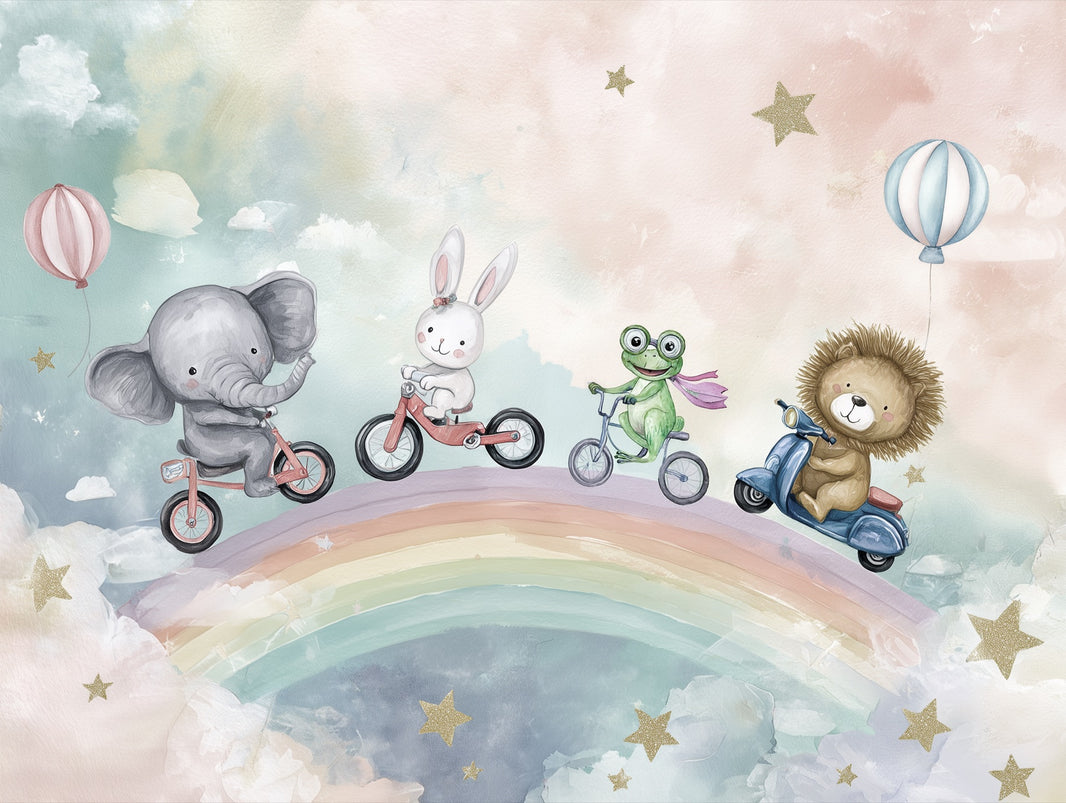 Whimsical Rainbow Wallpaper Animals Pastel Removable Wall Decor pattern artwork