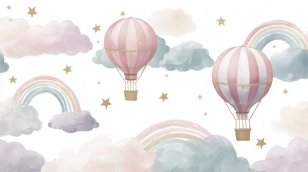 Hot Air Balloons Wallpaper Clouds Removable Rainbow Wall Mural pattern artwork