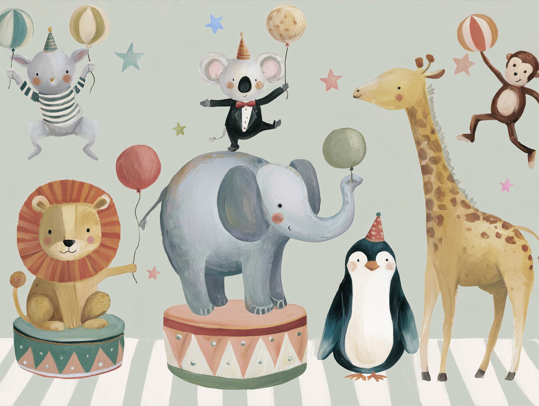 Whimsical Wallpaper Animals Removable Circus Wall Decor pattern artwork