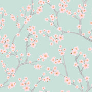 Mint Green Cherry Blossom Pattern Wallpaper design